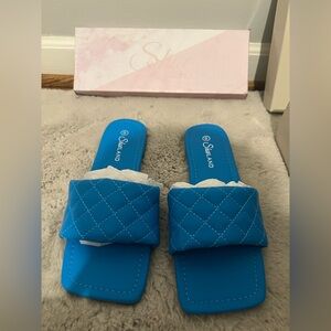 Blue Quilted Women's Slides